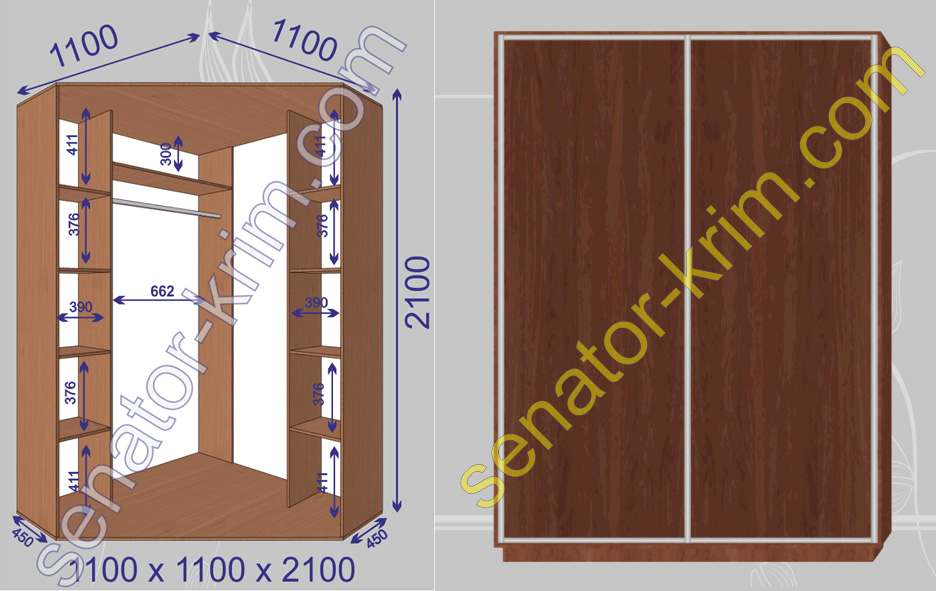 Угловой шкаф-купе «Сенатор» 2100 ДСП