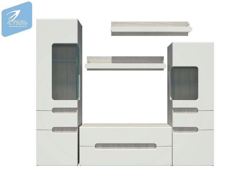 Гостиная «Палермо-3» Ясень Шимо светлый/МДФ Белый глянец