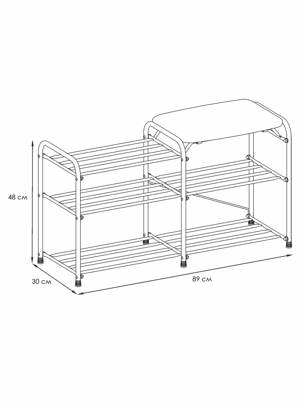 Подставка для обуви 3-х полочная 80 с сиденьем размеры
